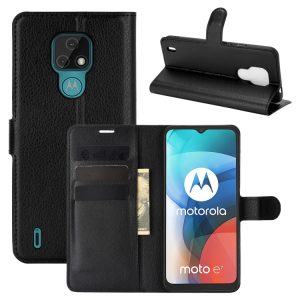 Motorola Moto E7 Litchi Pattern Left and Right Leather Case with Bracket & Card Slot & Wallet