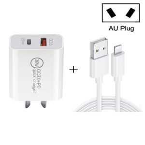 20W Dual Interface Fast Charging Travel Charger with USB to 8 Pin Fast Charge Data Cable (1M)