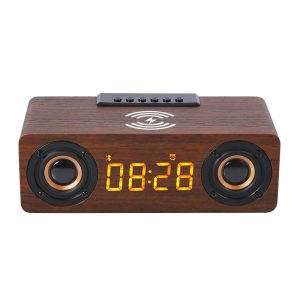 Wireless Charging Wooden Bluetooth Speaker & Clock