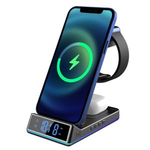 Phone & Watch Wireless Charger with Night Light Alarm Clock