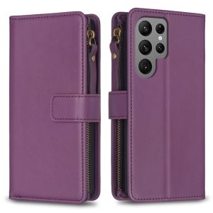 Galaxy S24 Ultra Leather ZipWallet Case - 9-Card Slot Flip Cover