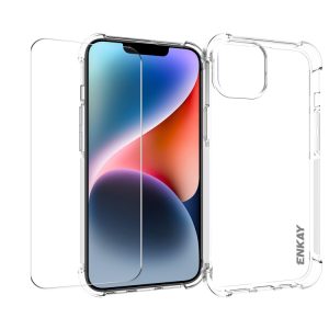 iPhone 14 Plus Transparent TPU Shockproof Phone Case with Glass Film