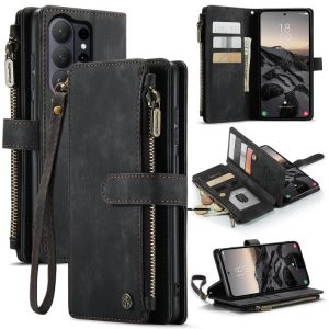 Samsung Galaxy S26 Ultra 5G Card Slots Zipper Wallet Leather Phone Case - Brown