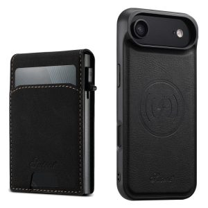 iPhone Air Litchi Grain MagSafe Removable Card Holder Phone Case