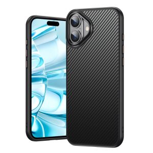 iPhone 16 Kevlar Fiber Shockproof MagSafe Phone Case(Black)