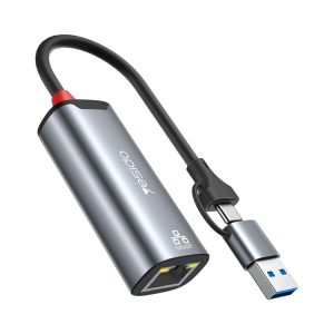 2 in 1 USB 3.0/USB-C to Ethernet Adapter (Grey)