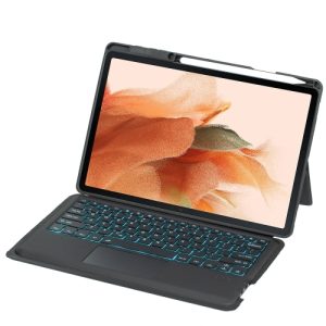 Samsung Galaxy Tab S10+ / S9 FE+ / S9+ Detachable Backlit Bluetooth Keyboard Leather Case with Touchpad (Black)
