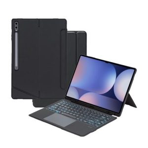 Samsung Galaxy Tab S10 Ultra / S9 Ultra Detachable Backlit Bluetooth Keyboard Leather Case with Touchpad (Black)