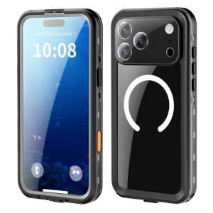 iPhone 17 Pro Max Transparent IP68 Waterproof MagSafe Phone Case (Black Dark Grey)