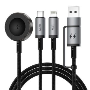 Multi Functional USB and Type-C to 8 Pin, Type-C, Watch Wireless Charging Cable, Length: 1.2m (Black)