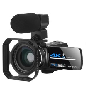 4K HD 56MP Digital Video Camera with Hood, Microphone & Wide Angle Lens