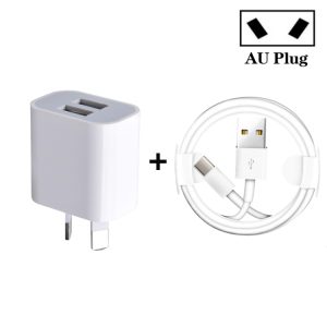 Dual Port USB Charger with USB to Type-C Data Cable