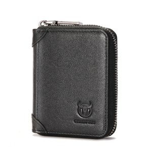 BULL CAPTAIN RFID Anti-Theft Zipper Top-Layer Cowhide Multi-Card Slot Card Holder Wallet